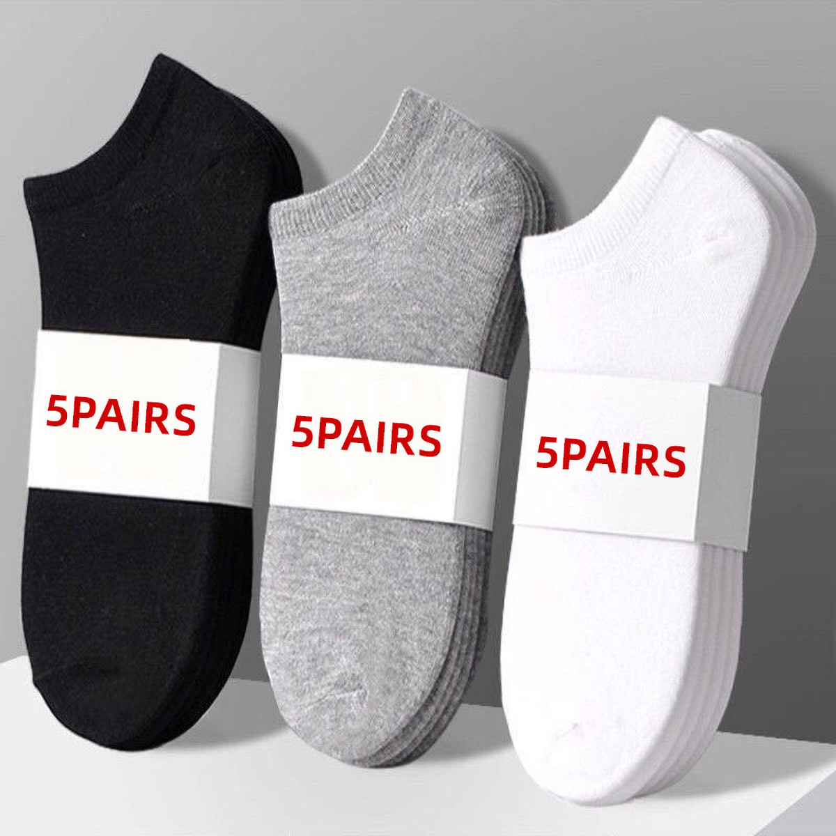5 Pairs Unisex Casual Plain Co - No Show Sock Women 评论和价格