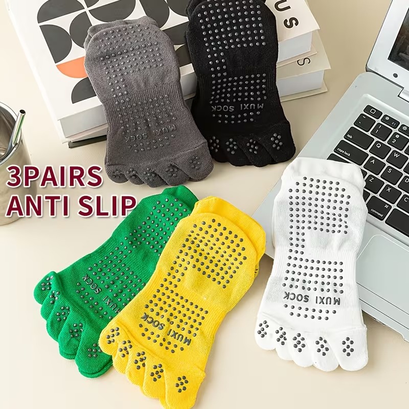 Men's 3-Pair Toe Socks Anti-Sl - Grip Sock Yoga 评论和价格
