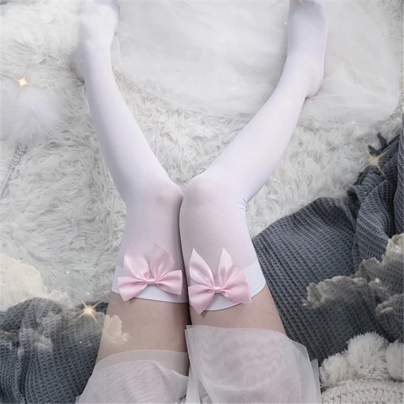 Sexy Women's Hosiery Pink Bow  - Thigh High Sock Stay Up 评论和价格
