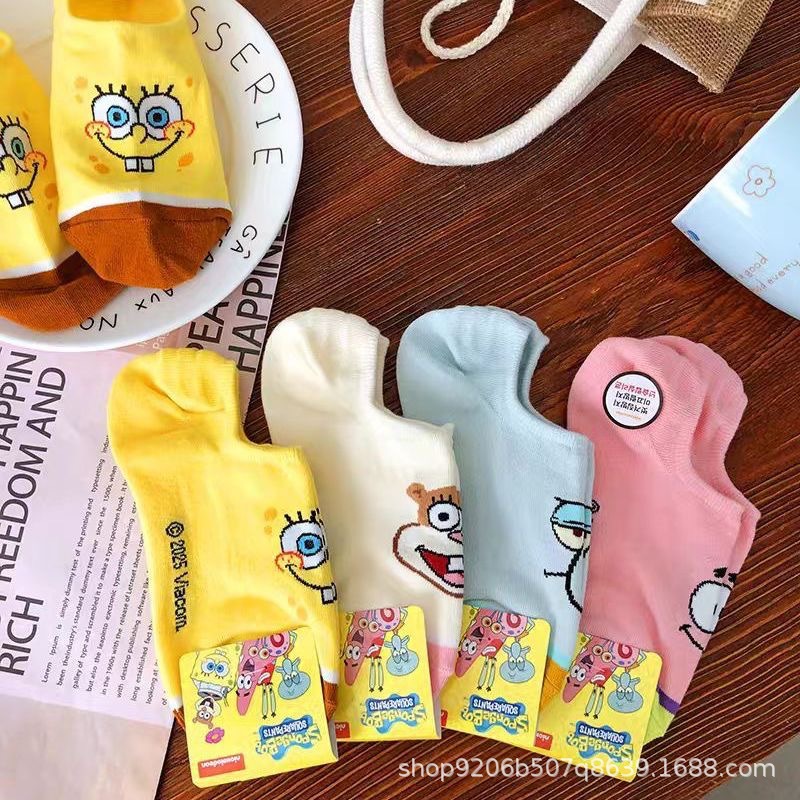 4PCS Hot Cute SpongeBob Square - Invisibility Sock Loafer 评论和价格