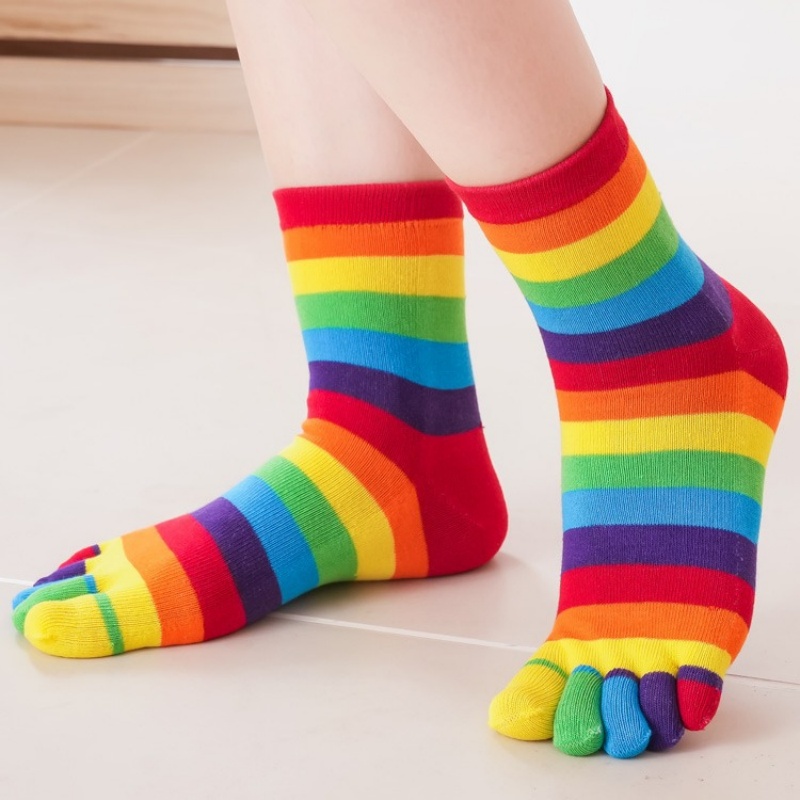 Women's Socks Rainbow Striped  - Toe Sock Split 评论和价格