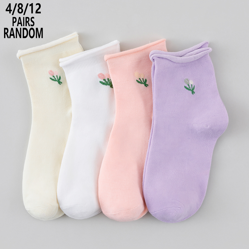 4/8/12 Packs Random Women Flor - Cotton Crew Sock Pack 评论和价格