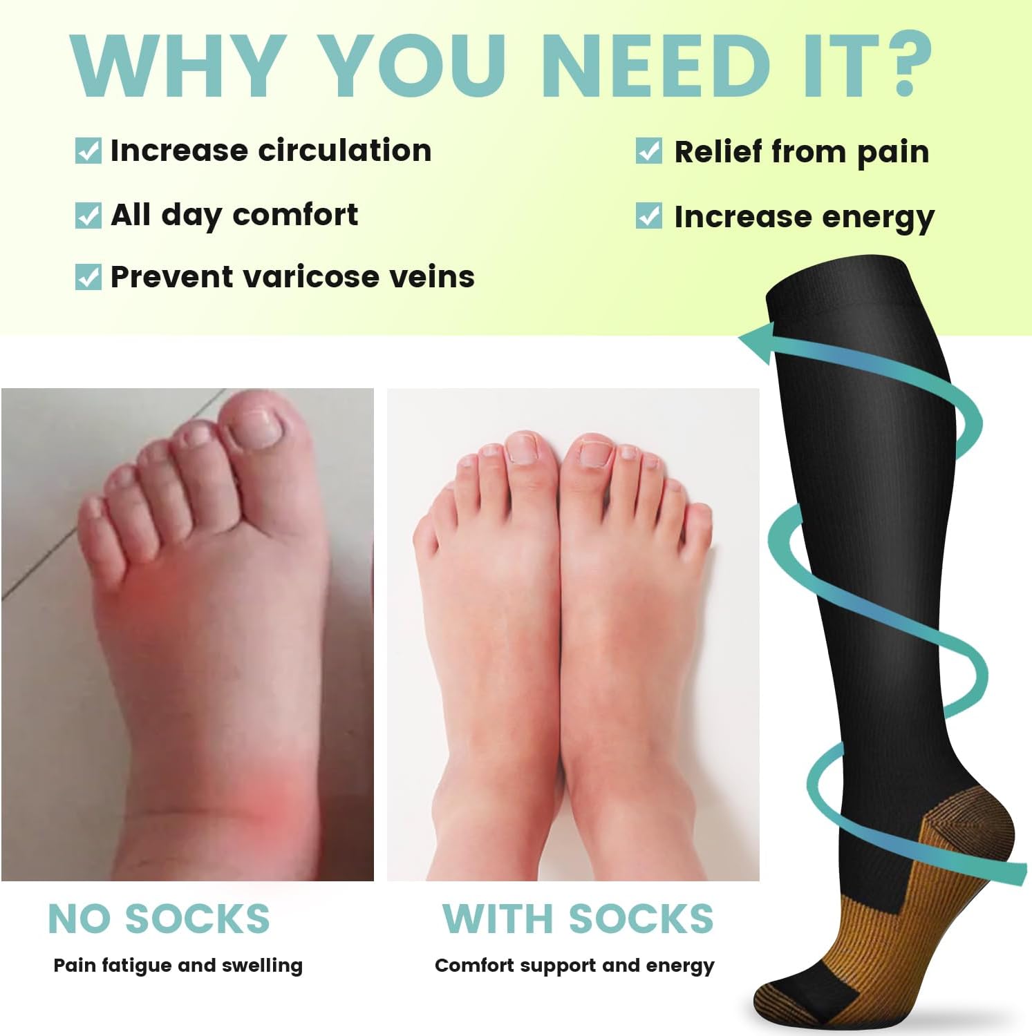 6 Pairs Solid Color Copper Com - Compression Sock Medical 评论和价格
