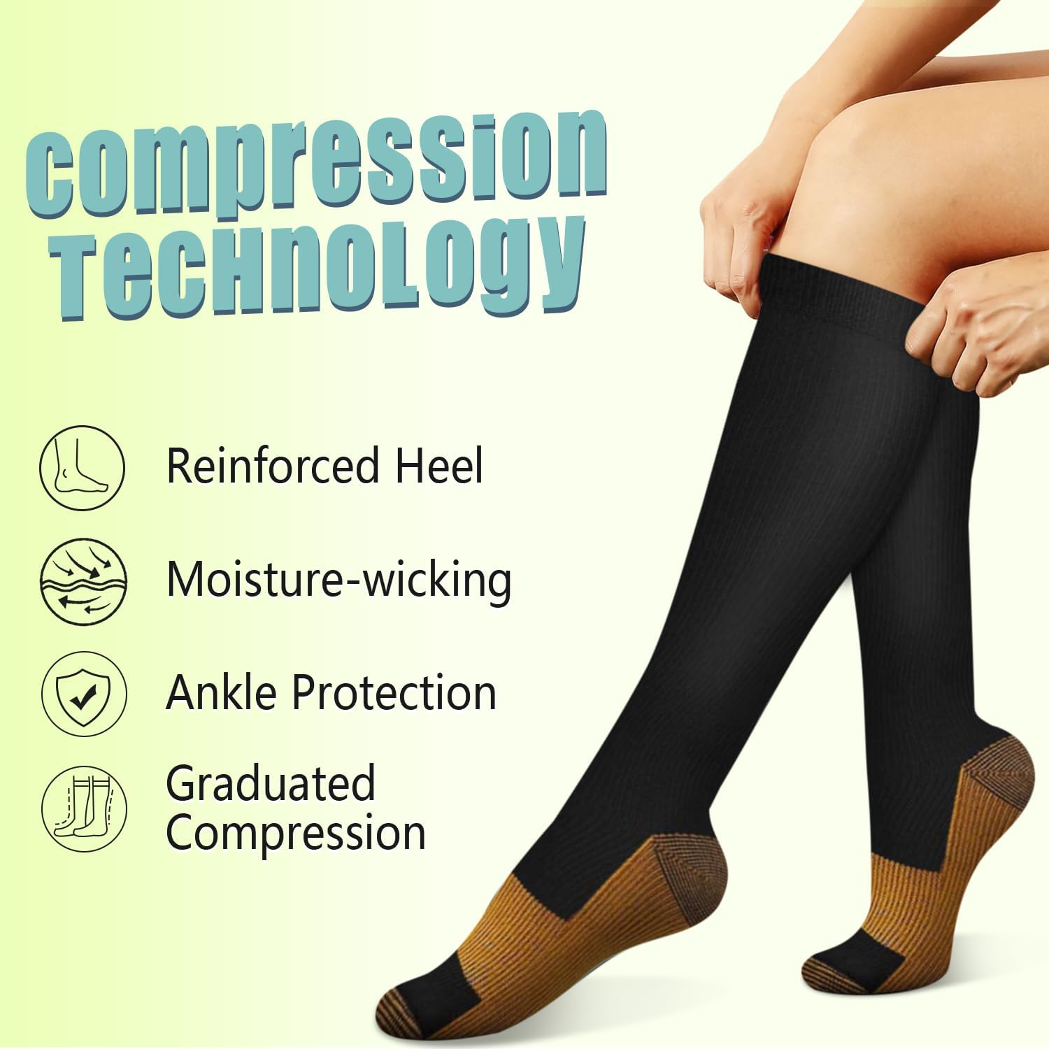 6 Pairs Solid Color Copper Com - Compression Sock Medical 评论和价格