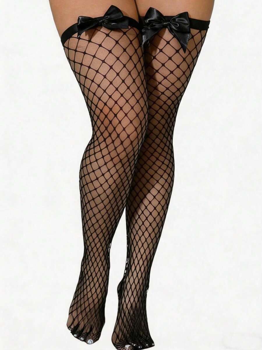 Bow Decor Fishnet Thigh High S - Fishnet Stocking Women 评论和价格