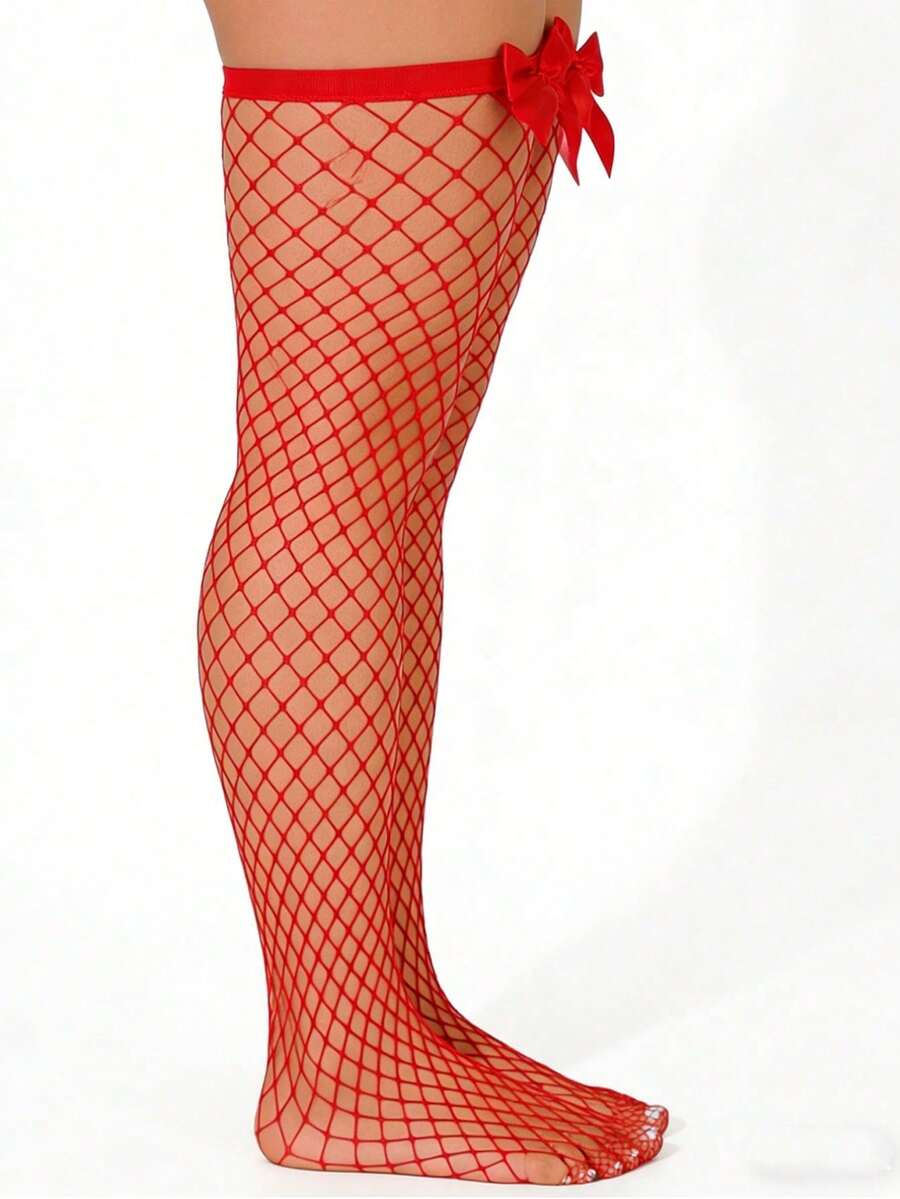 Bow Decor Fishnet Thigh High S - Fishnet Stocking Women 评论和价格